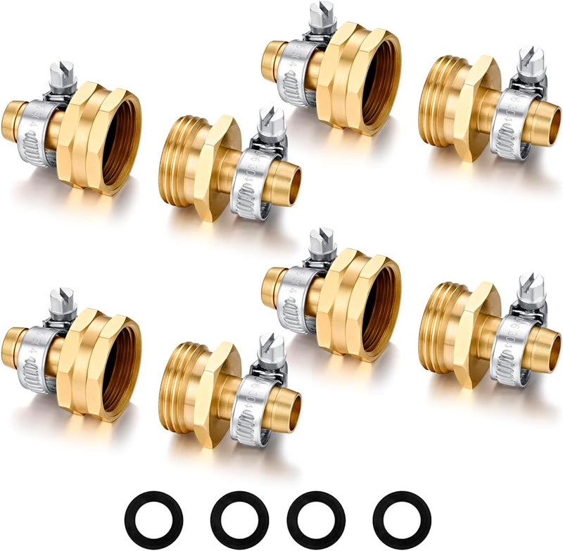 SIGURANTA Garden Hose Repair Connector with Clamps Hose End Repair Kit, 1/2"Barb Garden Hose Fittings Male and Female brass garden hose ends (1/2"Barb-4 Set) - Image 1